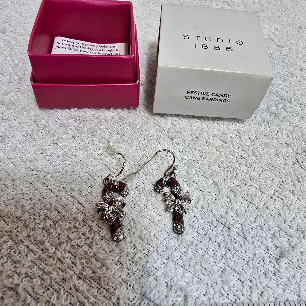 Women's Studio 1886 Candy Cane Earrings One Size Red Silver